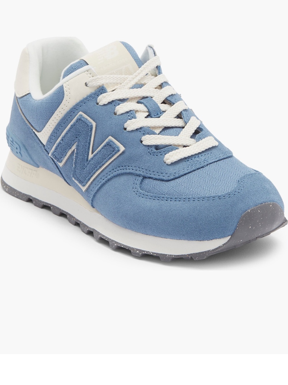 New Balance Women’s 574 Sneaker in Light Blue and White